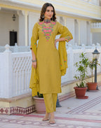 Skylee Cotton Embroidered Straight 3 Piece Kurta Set For Woman