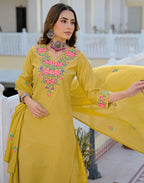 Skylee Cotton Embroidered Straight 3 Piece Kurta Set For Woman