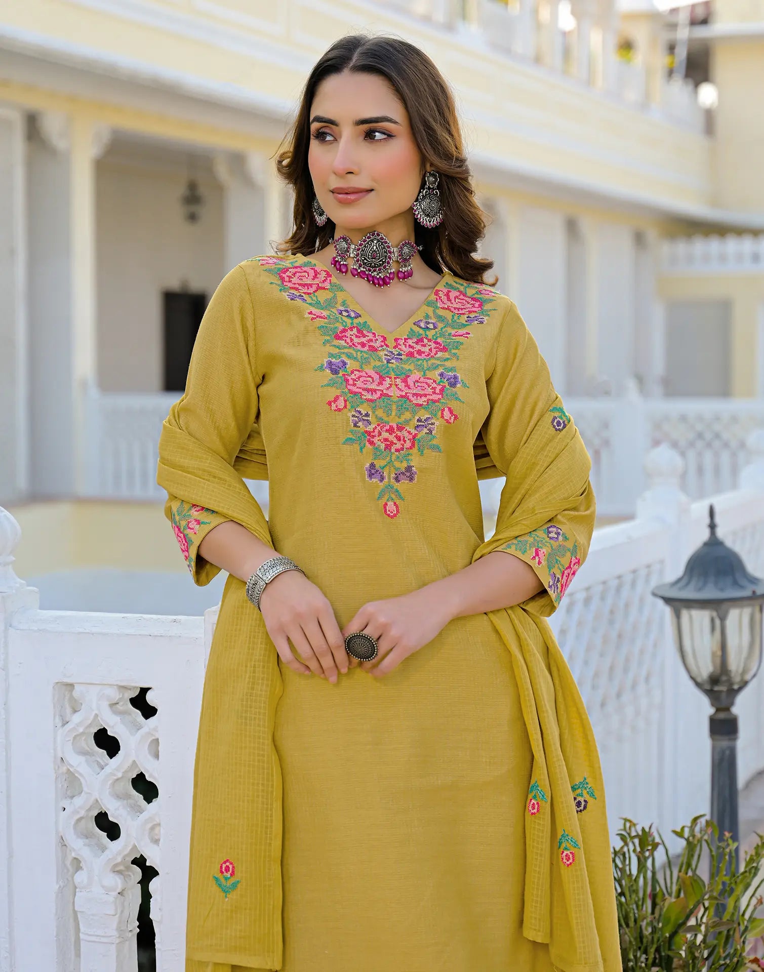 Cotton Embroidered Straight 3 Piece Kurta Set for Women