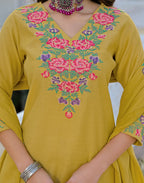 Skylee Cotton Embroidered Straight 3 Piece Kurta Set For Woman