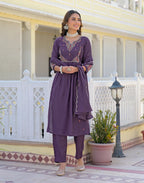 Skylee Silk Embroidered Straight 3 Piece Kurta Set For Woman