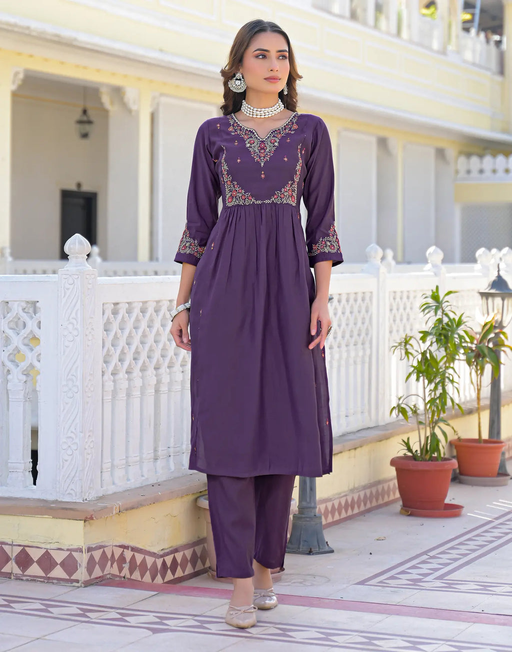 Skylee Silk Embroidered Straight 3 Piece Kurta Set For Woman