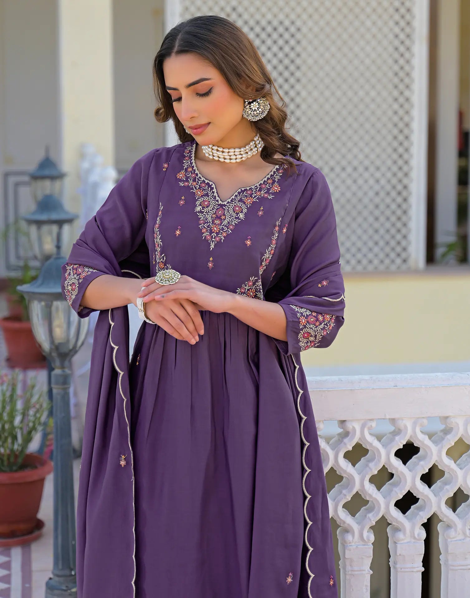 Skylee Silk Embroidered Straight 3 Piece Kurta Set For Woman