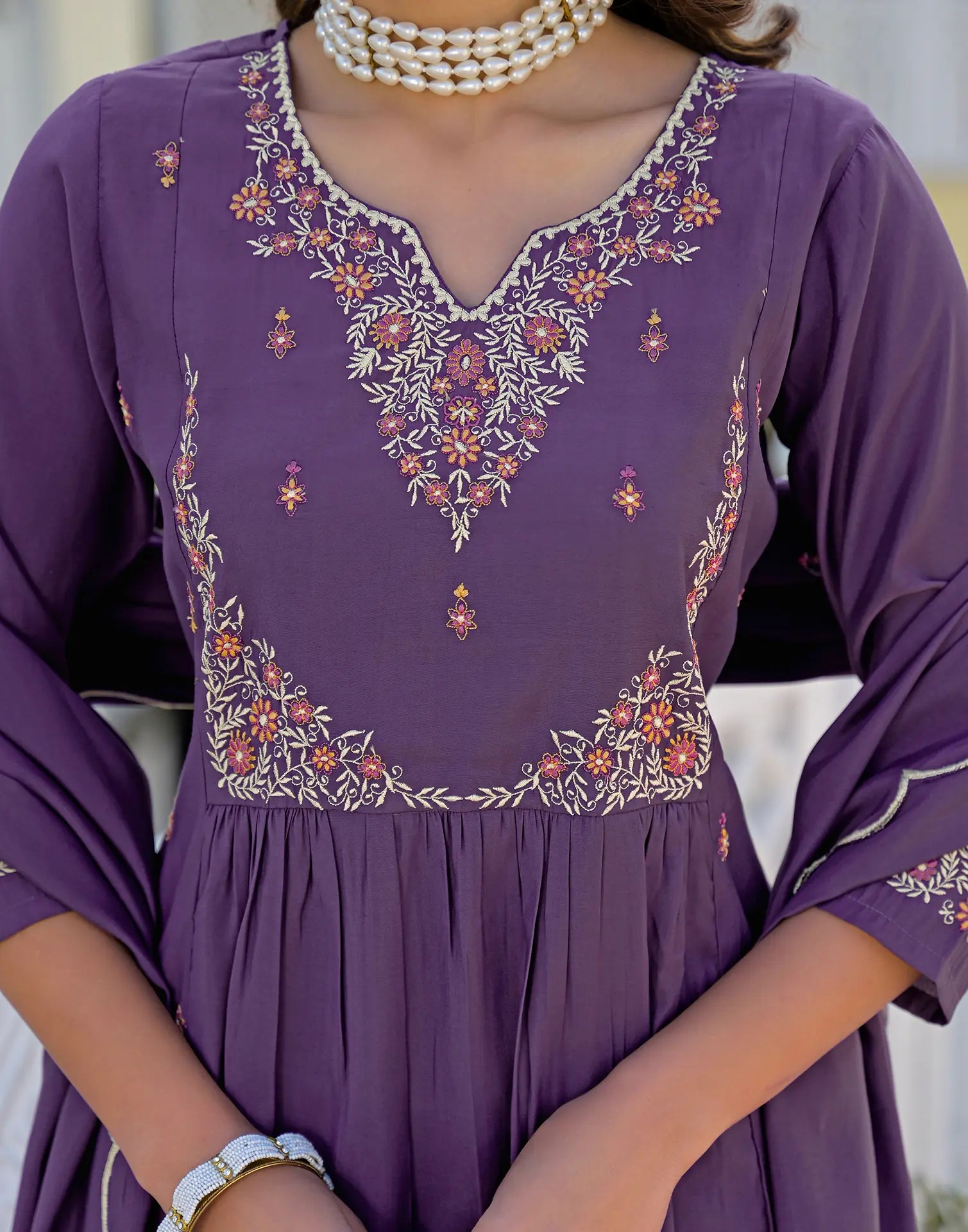 Skylee Silk Embroidered Straight 3 Piece Kurta Set For Woman