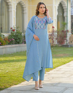 Skylee Silk Embroidered Straight 3 Piece Kurta Set For Woman