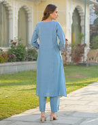 Skylee Silk Embroidered Straight 3 Piece Kurta Set For Woman