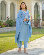 Skylee Silk Embroidered Straight 3 Piece Kurta Set For Woman