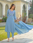 Skylee Silk Embroidered Straight 3 Piece Kurta Set For Woman