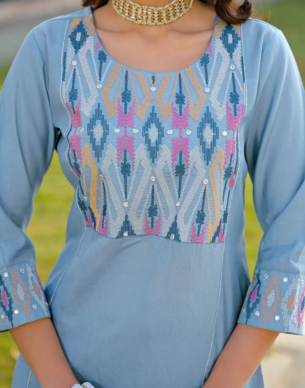 Skylee Silk Embroidered Straight 3 Piece Kurta Set For Woman