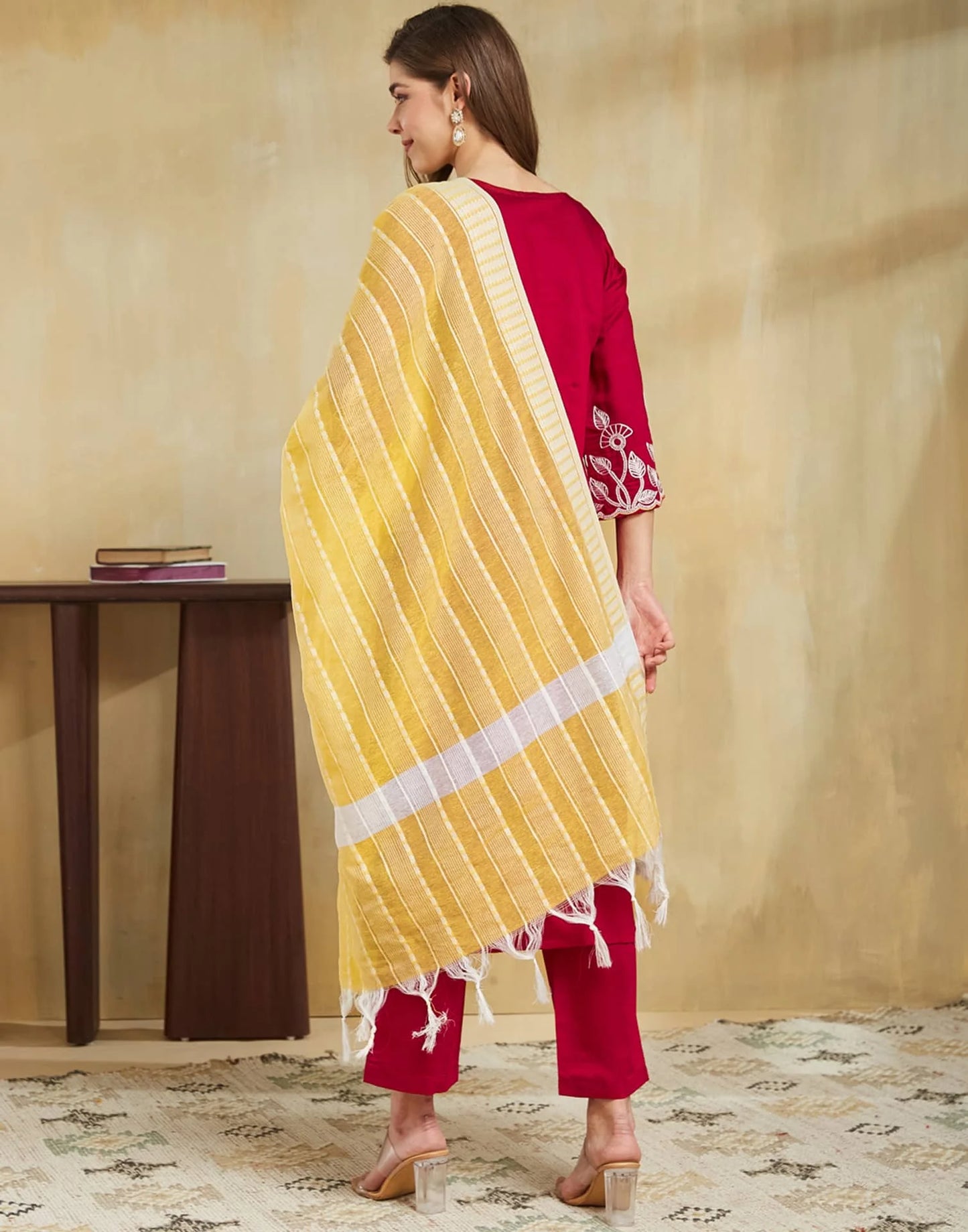 Cotton Blend Embroidery Straight Kurta with Pant & Dupatta