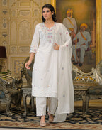 Skylee Cotton Embroidered Straight 3 Piece Kurta Set For Woman