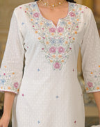 Skylee Cotton Embroidered Straight 3 Piece Kurta Set For Woman