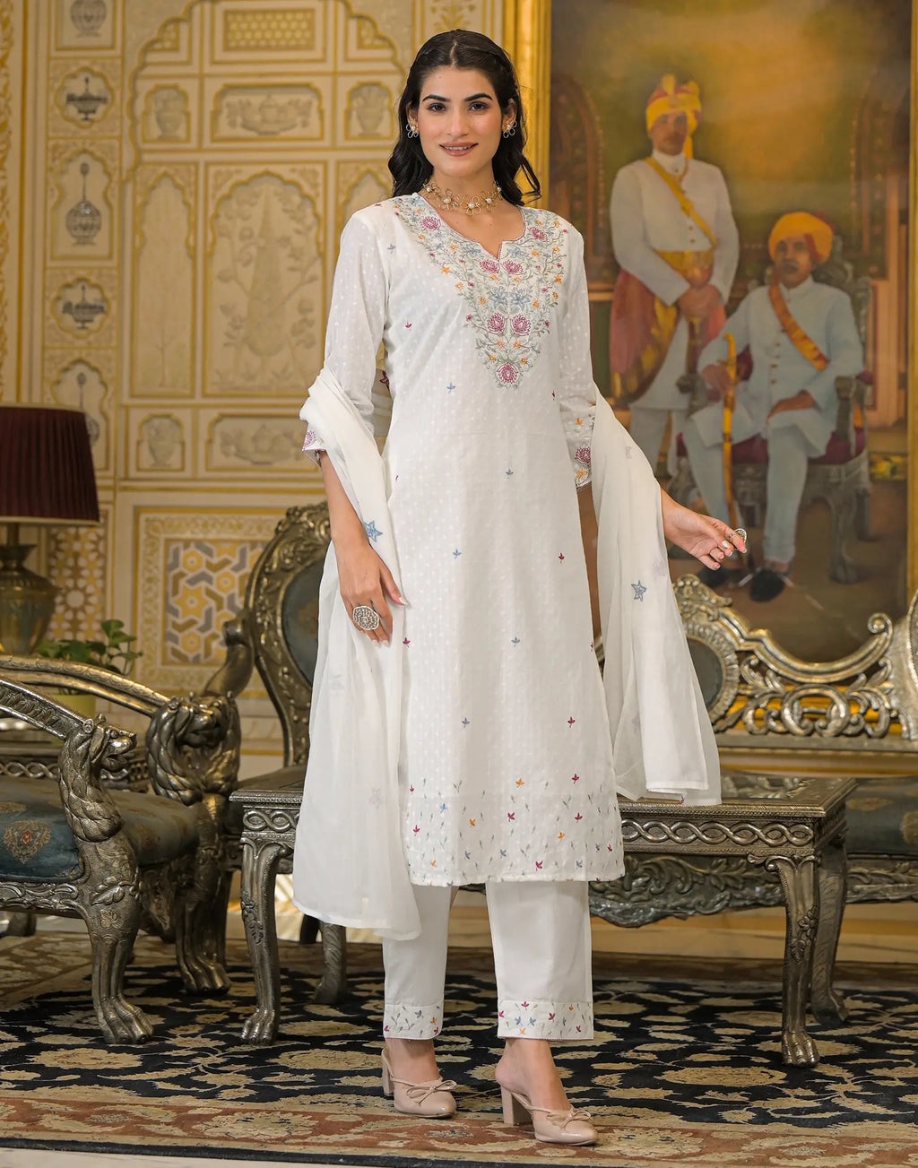 Skylee Cotton Embroidered Straight 3 Piece Kurta Set For Woman