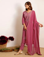 Skylee Rayon Embroidered Straight 3 Piece Kurta Set For Woman