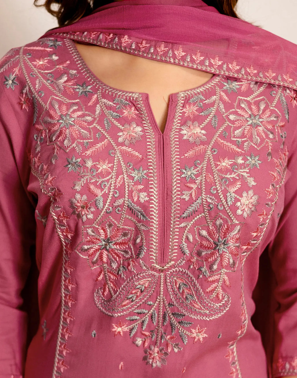Skylee Rayon Embroidered Straight 3 Piece Kurta Set For Woman