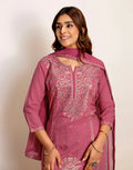 Skylee Rayon Embroidered Straight 3 Piece Kurta Set For Woman