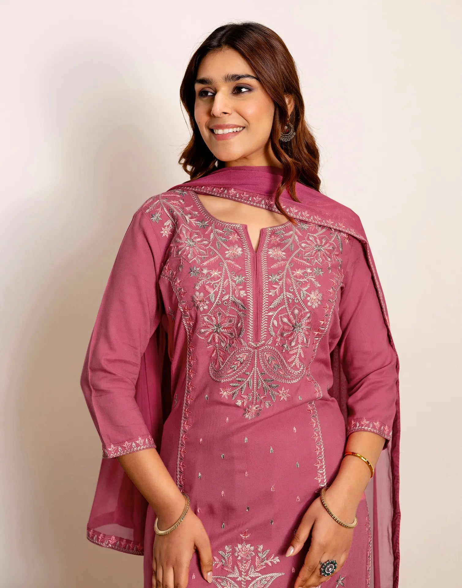 Skylee Rayon Embroidered Straight 3 Piece Kurta Set For Woman