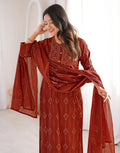 Skylee Viscose Printed Straight 3 Piece Kurta Set For Woman