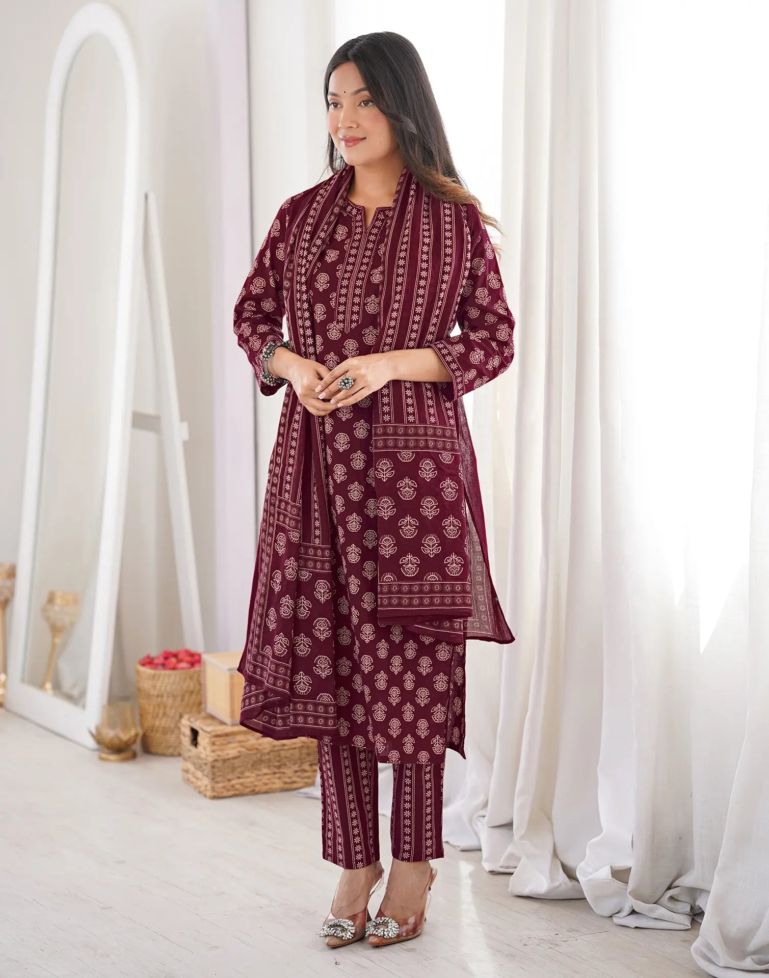 Viscose Rayon Printed Straight 3 Piece Kurta Set