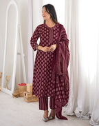 Viscose Rayon Printed Straight 3 Piece Kurta Set