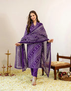 Skylee Viscose Bandhani Straight 3 Piece Kurta Set For Woman