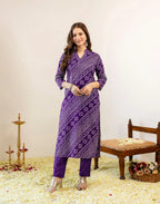 Skylee Viscose Bandhani Straight 3 Piece Kurta Set For Woman