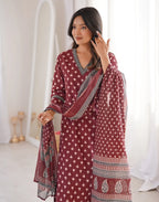 Skylee Viscose Printed Straight 3 Piece Kurta Set For Woman