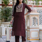 Skylee Brown silk straight kurta set with embroidery and sequins work with pant and dupatta