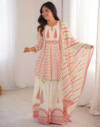 Skylee Cotton Floral Print A-Line 3 Piece Kurta Set For Woman