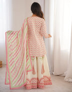 Skylee Cotton Floral Print A-Line 3 Piece Kurta Set For Woman
