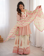Skylee Cotton Floral Print A-Line 3 Piece Kurta Set For Woman
