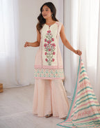 Skylee Cotton Floral Print Straight 3 Piece Kurta Set For Woman