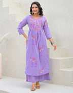 Skylee Cotton Embroidered A-Line 3 Piece Kurta Set For Woman