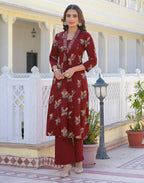 Skylee Cotton Printed A-Line 3 Piece Kurta Set For Woman