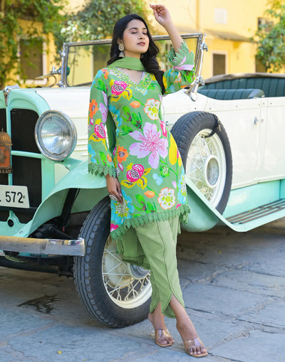 Crepe Embroidered A-Line 3 Piece Kurta Set