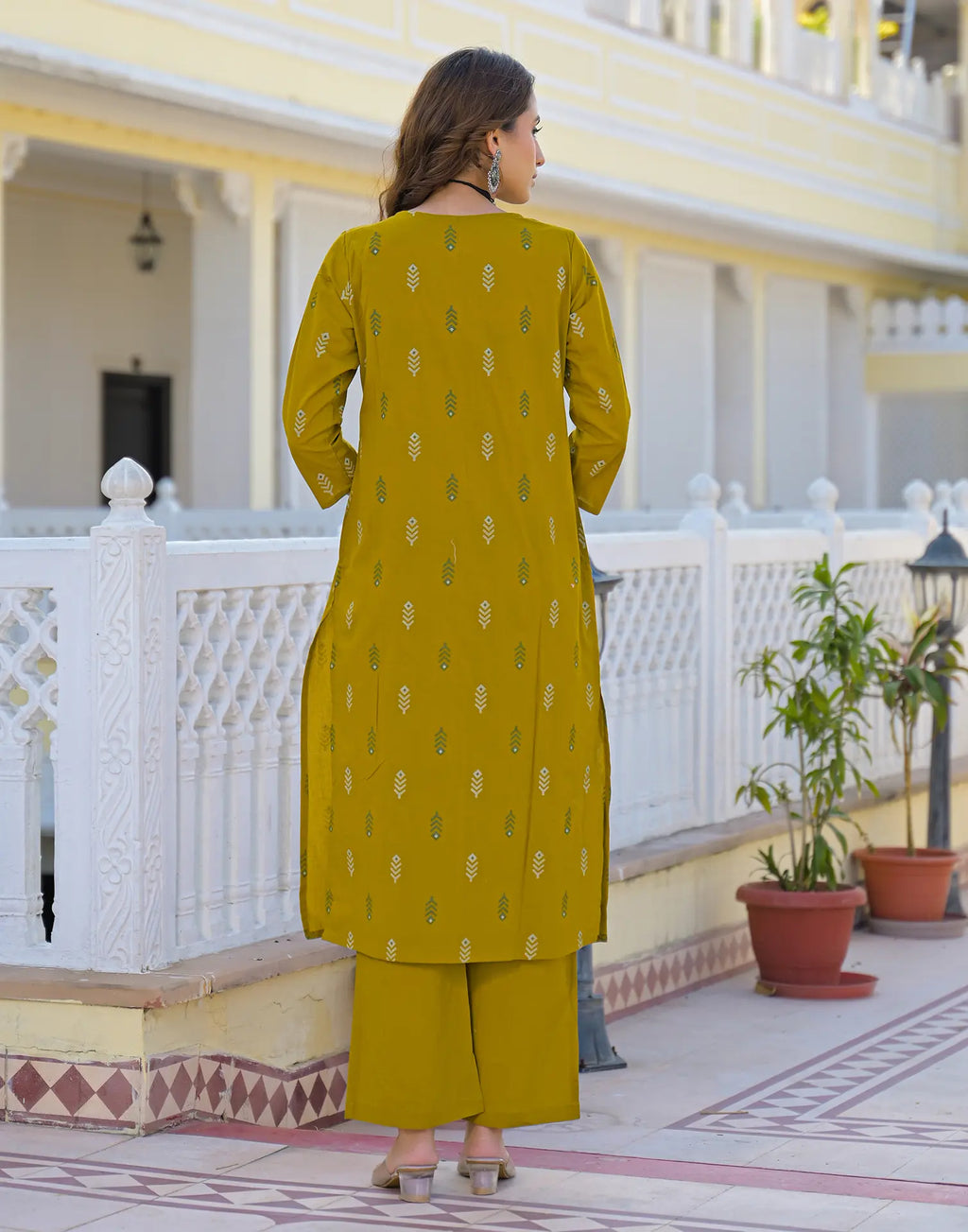 Roman Yellow Layered V Neckline Embroidered Printed A-Line 3 Piece Kurta Set with Dupatta