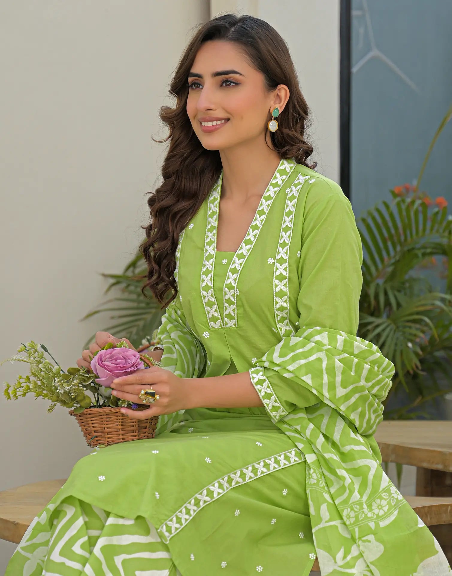 Skylee Cotton Embroidered A-Line 3 Piece Kurta Set For Woman
