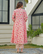 Skylee Cotton Floral Print Anarkali 3 Piece Kurta Set For Woman