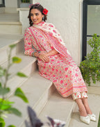 Skylee Cotton Floral Print Anarkali 3 Piece Kurta Set For Woman