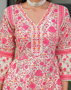Skylee Cotton Floral Print Anarkali 3 Piece Kurta Set For Woman