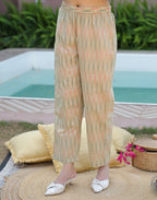 Flax Beige V-Neck Printed Straight 3 Piece Kurta Set with Dupatta