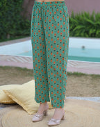 Aqua Green V-Neck Printed Straight 3 Piece Kurta Set with Dupatta