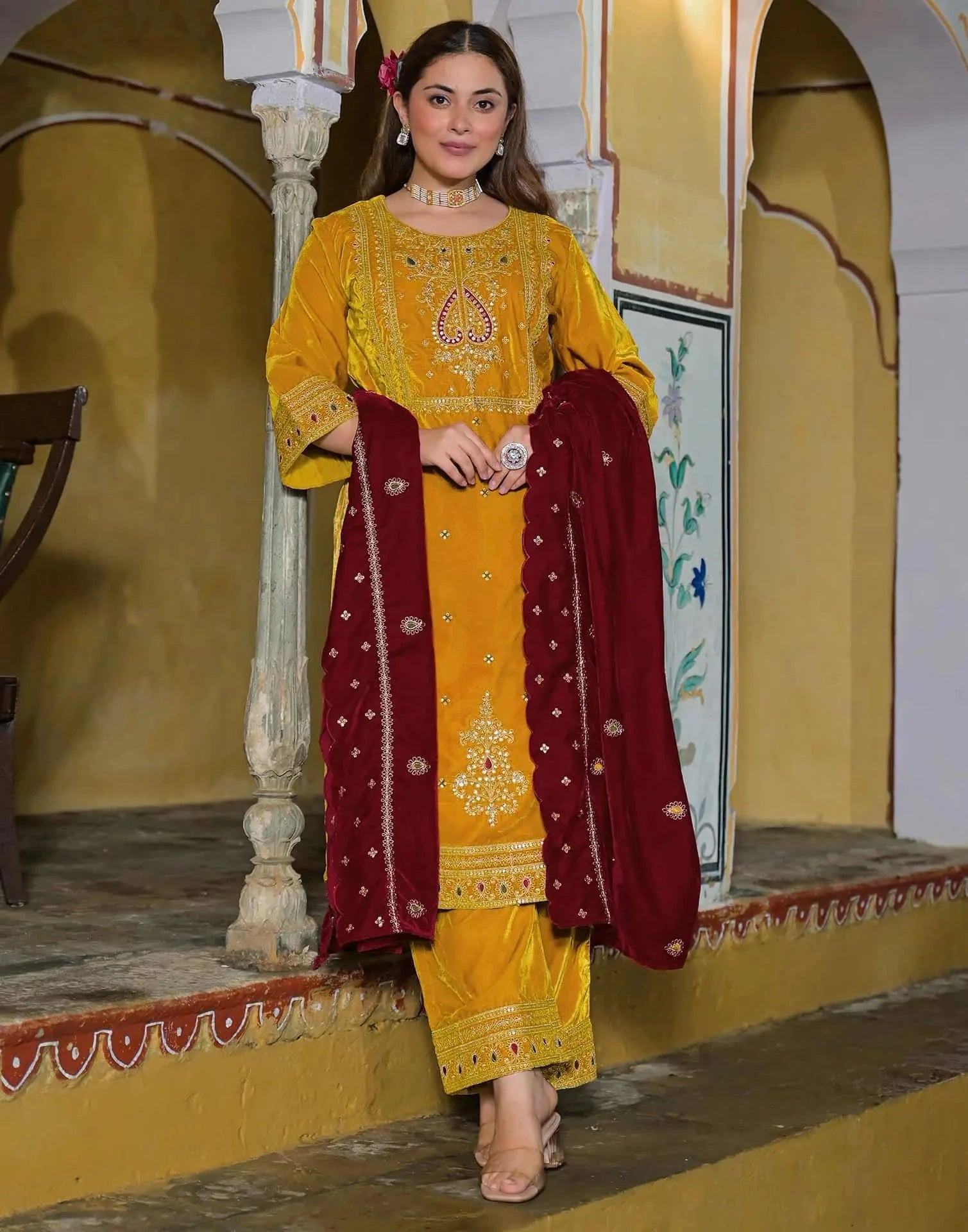 affordable velvet kurta set for women by skylee 