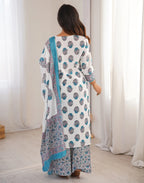 Skylee Cotton Printed Straight 3 Piece Kurta Set For Woman