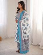 Skylee Cotton Printed Straight 3 Piece Kurta Set For Woman