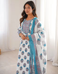 Skylee Cotton Printed Straight 3 Piece Kurta Set For Woman