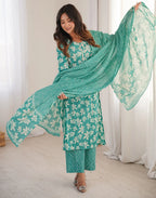 Skylee Cotton Printed Straight 3 Piece Kurta Set For Woman