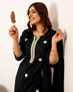 Skylee Cotton Embroidered Straight 3 Piece Kurta Set For Woman