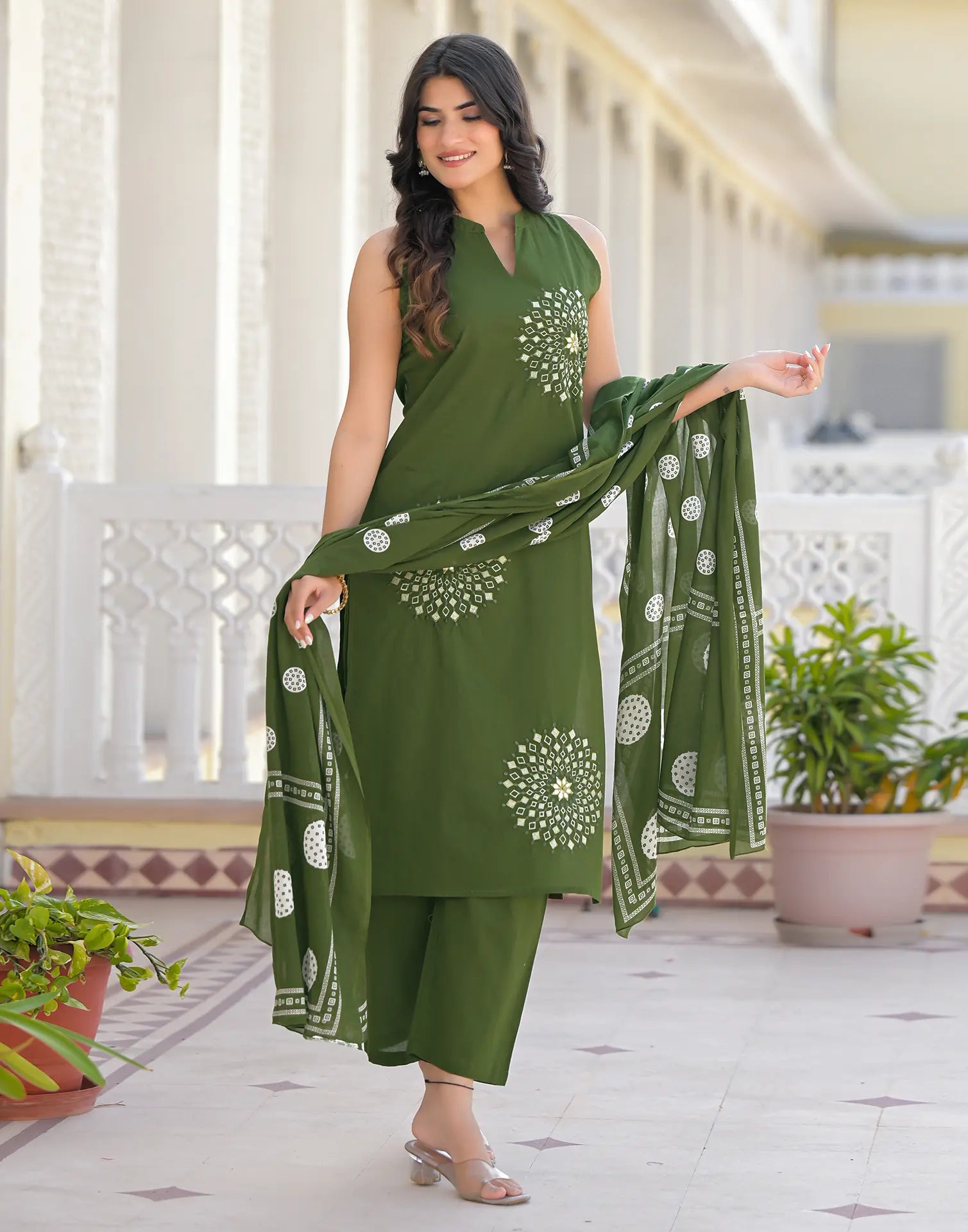 Skylee Cotton Embroidered Straight 3 Piece Kurta Set For Woman