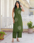 Skylee Cotton Embroidered Straight 3 Piece Kurta Set For Woman